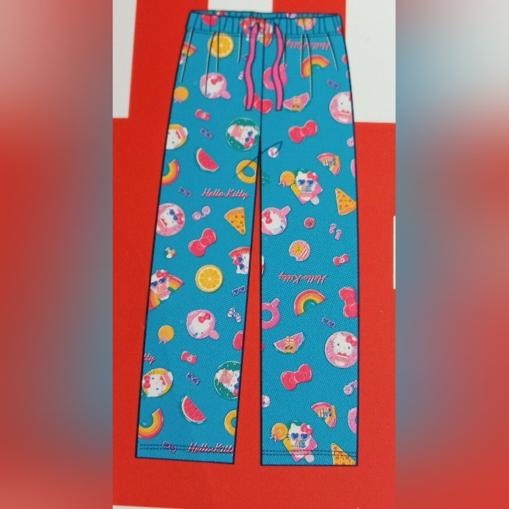 Hello Kitty Blue Sleep Pants Pink Drawstring Summer Print NEW Women's Size XXL